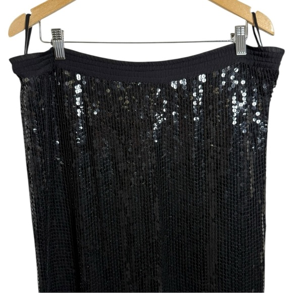 Vintage Silk Sequin Skirt Size Medium Large Black 80s 90s Glam - Picture 2 of 8